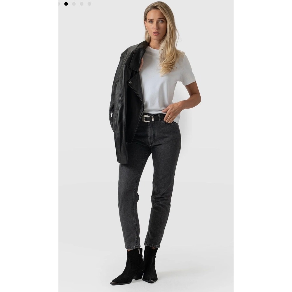 NWT Saint+Sofia Slim Mom Jeans‎ Black Regular High Rise Tapered UK 28 (TXA1052)